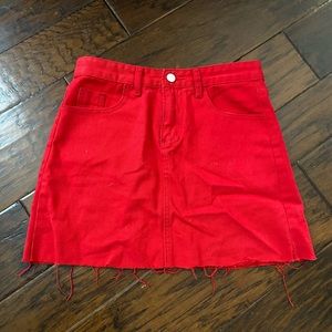 distressed denim red skirt
